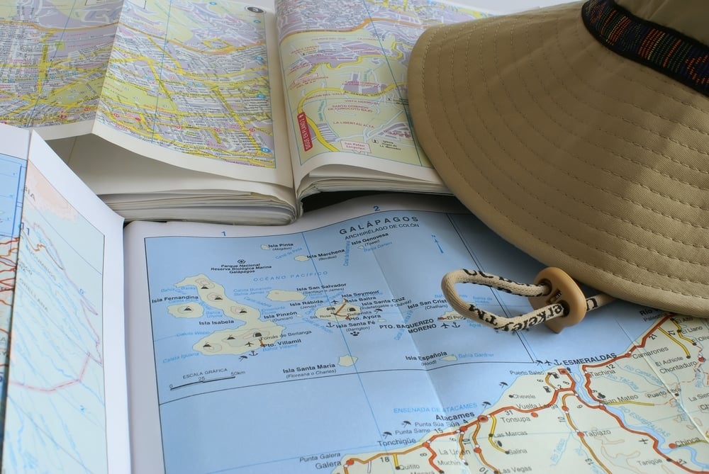 Visit the Galapagos Islands travel map and hat